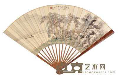 汪琨 顾湛澄 幽居待客 书法 成扇 49×18cm